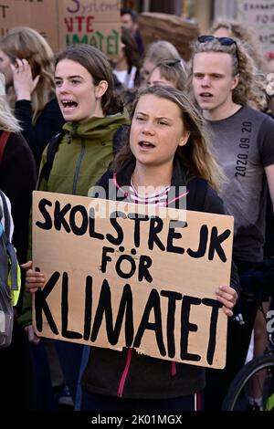 Greta Thunberg partecipa quando il venerdì per Futures organizza uno sciopero sul clima in occasione delle elezioni generali in Svezia, Stoccolma, 09 settembre 2022..Photo: Claudio Bresciani / TT / kod 10090 Foto Stock