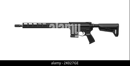 Moderno fucile automatico isolato su sfondo bianco. Armi per la polizia, forze speciali e l'esercito. Carbina automatica. Fucile d'assalto sulla schiena bianca. Foto Stock