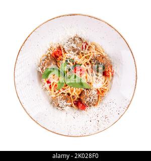 Porzione di polpette di carne italiana spaghetti Foto Stock