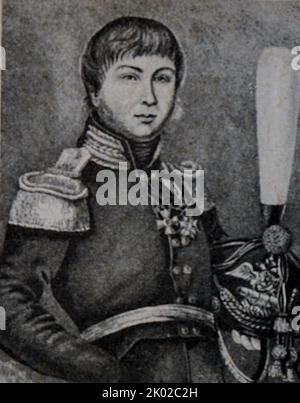 Aleksandr Samoilovich Figner (1787--1813) Guardie colonnello dell'esercito dell'Impero russo, noto come l'organizzatore di unità partigiane durante l'invasione napoleonica della Russia del 1812 e successivamente della Germania Foto Stock