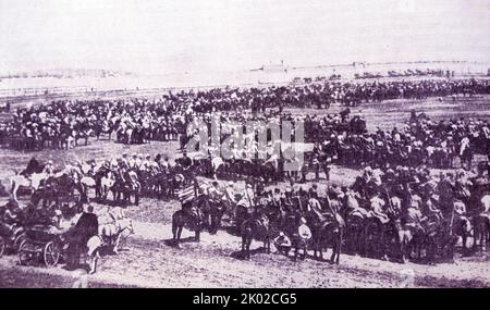 Le unità dell'esercito di cavalleria del 1st si preparano a spostarsi sul fronte sud-occidentale. Maikop. 1920.durante la guerra civile russa. Foto Stock