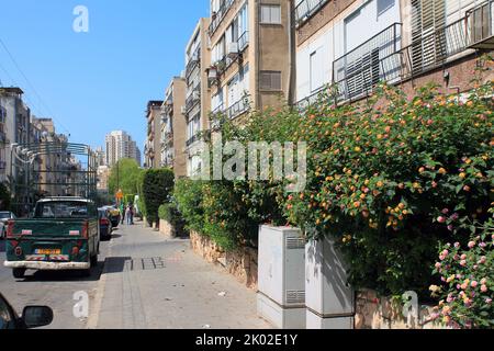 BAT YAM, ISRAELE - 6 MAGGIO 2011: Questa è una delle strade residenziali (Bar Ilan Street) nel sobborgo di Tel Aviv. Foto Stock