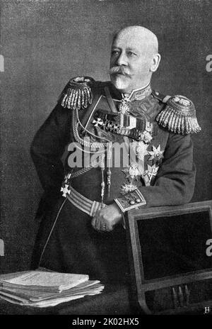 Vladimir Aleksandrovich Sukhomlinov (1848 - 1926) Generale russo dell'Esercito Imperiale Russo che servì come Capo dello Stato maggiore dal 1908 al 1909 e Ministro della Guerra dal 1909 al 1915. Sukhomlinov fu processato per alto tradimento, corruzione e abuso di potere Foto Stock