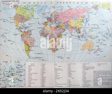 Mappa politica russa (sovietica) del mondo 1980 Foto Stock