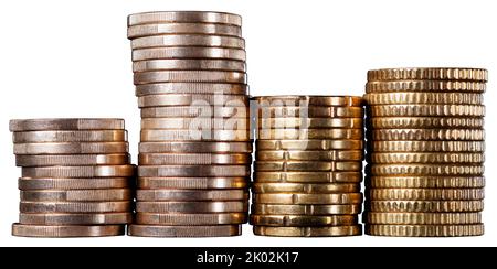 Quattro pile tagliate con monete Foto Stock