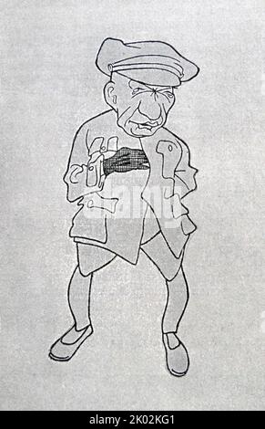 Cartoon satirico con Alexander Fyodorovich Kerensky (1881 - 1970) avvocato russo e rivoluzionario. Figura politica chiave nella rivoluzione russa del 1917. Dopo la rivoluzione di febbraio del 1917, entrò a far parte del governo provvisorio russo appena formato, prima come ministro della Giustizia, poi come ministro della Guerra e dopo luglio come secondo ministro-presidente del governo. Leader della fazione trudovik moderatamente socialista del Partito rivoluzionario Socialista, fu anche vice-presidente del potente Soviet di Pietrogrado. Il 7 novembre il suo governo fu rovesciato dai bolscevichi guidati dai Lenin Foto Stock