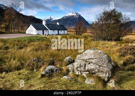 Blackrock Cottage con Buachaille Etive Mor sullo sfondo Foto Stock