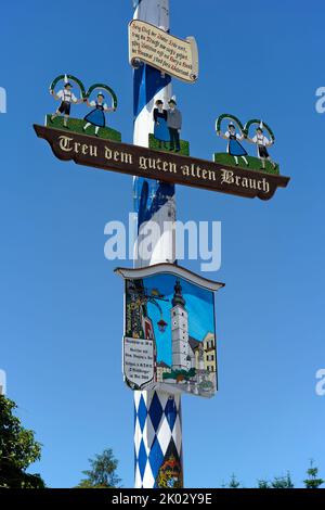 Germania, Baviera, alta Baviera, contea di Traunstein, Waging am See, maypole, dettaglio Foto Stock
