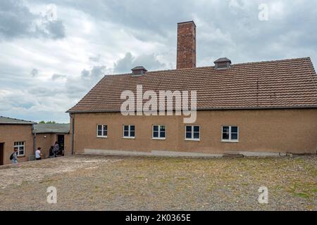 Crematorio, Memoriale del campo di concentramento di Buchenwald sull'Ettersberg vicino a Weimar, Turingia, Germania Foto Stock