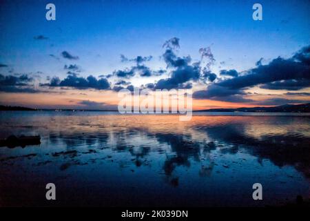 Tramonto sul Lago Trasimeno, Umbria, Italia Foto Stock