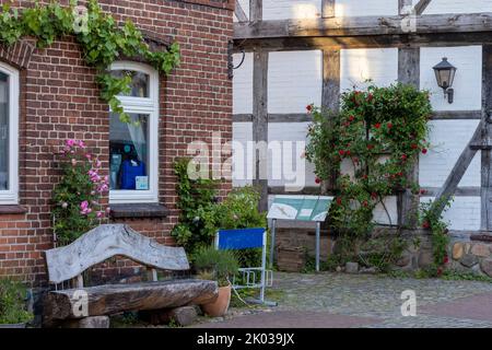 Il centro storico di Hitzacker con i suoi vicoli in estate Foto Stock