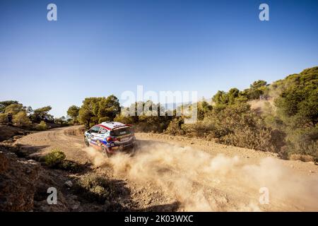 58 PAJARI Sami (fin), MALKONEN Enni (fin), Ford Fiesta Rally3, in azione durante il Rally dell'Acropoli Grecia 2022, 10th° round del WRC World Rally Car Championship 2022, dal 8 al 11 settembre 2022 a Lamia, Grecia - Foto Nikos Katikis/DPPI Foto Stock