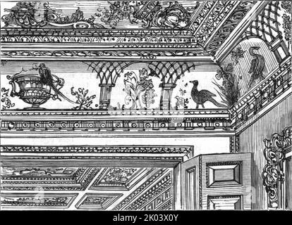 'An old London Mansion - 'Cowfields', 30 Old Burlington Street, soffitti dipinti alla Drawing Room', 1886. Da "The Graphic. Un quotidiano settimanale illustrato Volume 33. Da gennaio a giugno, 1886" Foto Stock