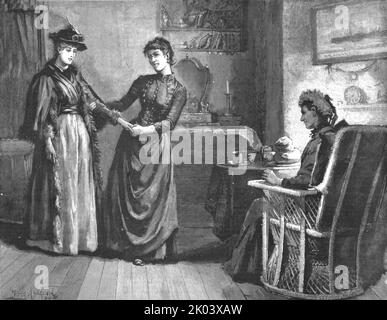 ''Madame Leroux'; di Francis Eleanor Trollope; e Peggy nella sua agerness quasi tirò Lucy nella stanza', 1890. Da "The Graphic. Un quotidiano settimanale illustrato", Volume 41. Da gennaio a giugno, 1890. Foto Stock