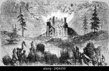 "Esplosione di Forte Prasto a Bomarsund", 1854. Da "Cassell's Illustrated Family Paper; London Weekly 31 Dec 1853 to 30 Dec 1854". Foto Stock