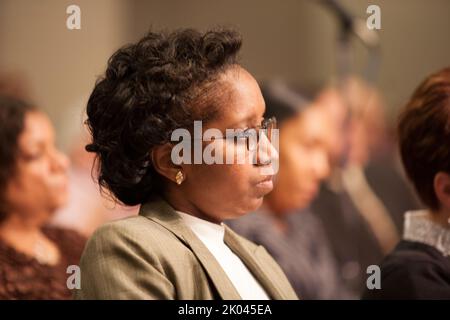 Il briefing della Federal Housing Administration (FHA) presso la sede centrale dell'HUD, con David Stevens, commissario FHA. Foto Stock