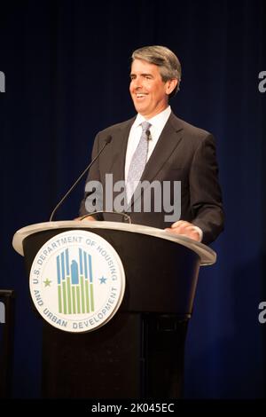 Il briefing della Federal Housing Administration (FHA) presso la sede centrale dell'HUD, con David Stevens, commissario FHA. Foto Stock