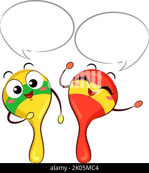 Illustrazione di Mascot Maracas strumento musicale parlare con Speech Bubbles Foto Stock