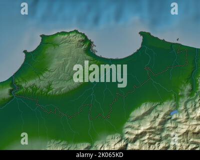 Alger, provincia di Algeria. Mappa di altitudine colorata con laghi e fiumi Foto Stock