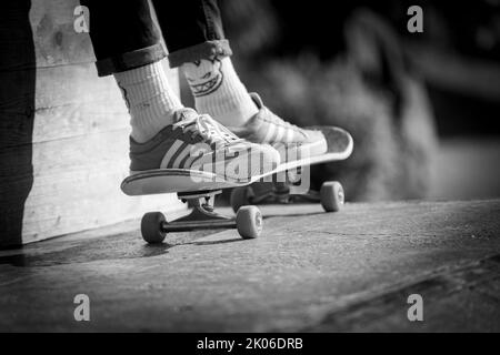 Skate al parco Foto Stock