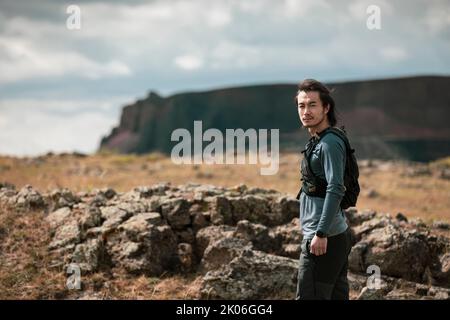 Ritratto del corridore cinese maschio del sentiero Foto Stock