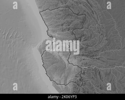 Bengo, provincia dell'Angola. Mappa in scala di grigi con laghi e fiumi Foto Stock