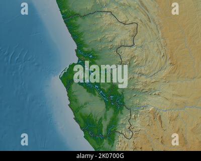 Bengo, provincia dell'Angola. Mappa di altitudine colorata con laghi e fiumi Foto Stock