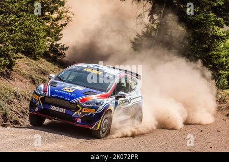 58 PAJARI Sami (fin), MALKONEN Enni (fin), Ford Fiesta Rally3, in azione durante il Rally dell'Acropoli Grecia 2022, 10th° round del WRC World Rally Car Championship 2022, dal 8 al 11 settembre 2022 a Lamia, Grecia - Foto Nikos Katikis/DPPI Foto Stock