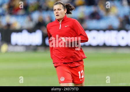 SYDNEY, AUSTRALIA - SETTEMBRE 6: Christine Sinclair del Canada praticando prima dell'International friendly Match tra Australia e Canada ad Allia Foto Stock