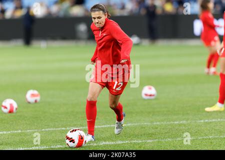 SYDNEY, AUSTRALIA - SETTEMBRE 6: Christine Sinclair del Canada praticando prima dell'International friendly Match tra Australia e Canada ad Allia Foto Stock