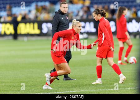 SYDNEY, AUSTRALIA - SETTEMBRE 6: Adriana Leon del Canada praticando prima dell'International friendly Match tra Australia e Canada ad Allianz sta Foto Stock