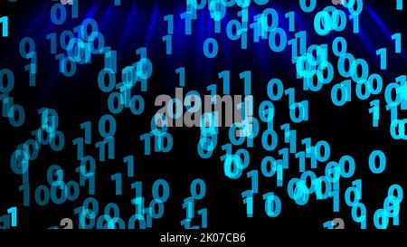 Molti numeri (0 e 1) nello spazio, codice binario generato dal computer design, rendering 3D computer generato sfondo Foto Stock