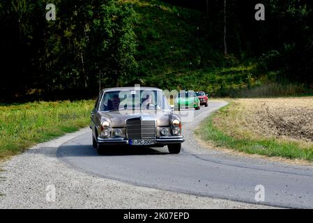 13. 08. 2022, Olympic Rally 72, 1972, 50th Anniversary Revival 2022, corse automobilistiche, rally, auto classica, Freising, Mercedes Foto Stock