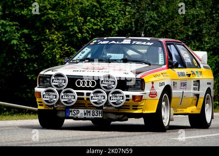 13. 08. 2022, Olympic Rally 72, 1972, 50th Anniversary Revival 2022, corse automobilistiche, rally, auto classica, Landshut, Audi quattro Foto Stock