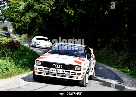 13. 08. 2022, Olympic Rally 72, 1972, 50th Anniversary Revival 2022, corse automobilistiche, rally, auto classica, Freising, Audi quattro Foto Stock