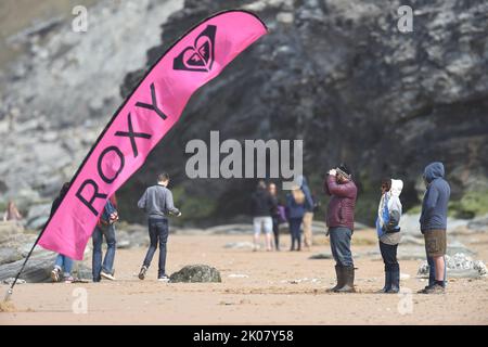 Roxy Bandiera pubblicitaria al concorso di surf Foto Stock