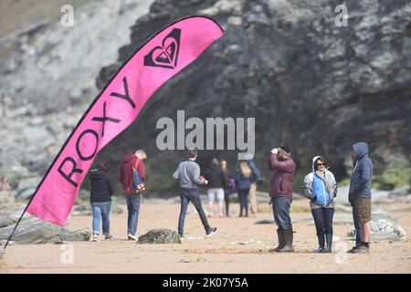 Roxy Bandiera pubblicitaria al concorso di surf Foto Stock