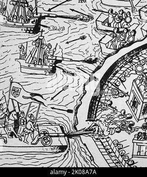 Hernan Cortes de Monroy y Pizarro Altamirano, 1st Marchese della Valle di Oaxaca (1485 – 2 dicembre 1547) è stato un conquistador spagnolo che ha condotto una spedizione che ha causato la caduta dell'Impero azteco e portato grandi porzioni di ciò che è ora il Messico continentale. Mappa degli Aztechi Foto Stock