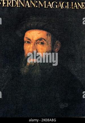 Ferdinand Magellan (4 febbraio 1480 1518 – 27 aprile 1521) è stato un . E' meglio conosciuto per aver pianificato e condotto la spedizione spagnola del 1519 nelle Indie Orientali attraverso l'Oceano Pacifico Foto Stock