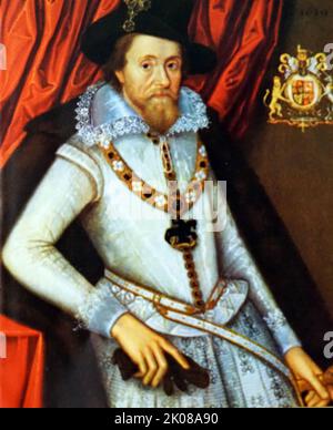 Giacomo VI (James Charles Stuart; 19 giugno 1566 – 27 marzo 1625) fu Re di Scozia come Giacomo VI dal 24 luglio 1567 e Re d'Inghilterra e d'Irlanda come Giacomo i dall'Unione delle corone scozzesi e inglesi il 24 marzo 1603 fino alla sua morte nel 1625 Foto Stock