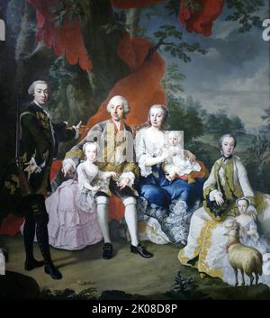 La famiglia del conte Nikolaus Palffy von Erdod, c1760 di Martin van Meytens (24 giugno 1695 – 23 marzo 1770) è stata una . La famiglia dell'Imperatore e i membri dell'aristocrazia locale. Nikolaus VI Graf Palffy von Erdod (1 marzo 1657 – 20 febbraio 1732) è stato un nobile ungherese, maresciallo imperiale e palatino d'Ungheria Foto Stock