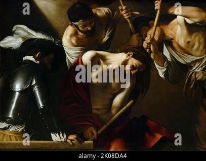 Coronamento delle spine, c1603, di Michelangelo Merisi (Michele Angelo Merigi o Amerighi) da Caravaggio, detto semplicemente Caravaggio (Roma, 29 settembre 1571 [2] – Roma, 18 luglio 1610), è stato un pittore italiano attivo per la maggior parte della sua vita artistica Foto Stock