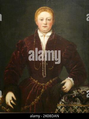 Ritratto di una giovane donna, 1553-55, di Tintoretto (Jacopo Robusti, 1518 – 1594) è stato un pittore italiano identificato con la scuola veneziana Foto Stock