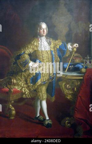 Center Francis i, Stefano, c1745-1765 di Martin van Meytens Martin van Meytens (24 giugno 1695 – 23 marzo 1770) è stato un pittore svedese-austriaco che dipinse membri della Corte reale d'Austria come Maria Antonietta, Maria Teresa d'Austria, Francesco i, imperatore del Sacro Romano Impero, La famiglia dell'Imperatore e i membri dell'aristocrazia locale Foto Stock