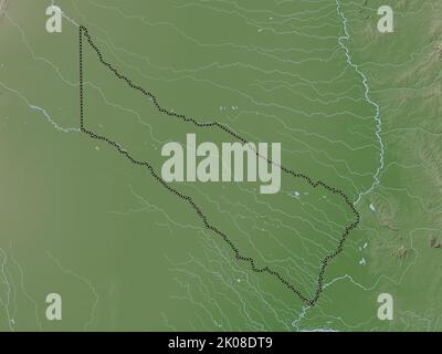 Formosa, provincia dell'Argentina. Mappa dell'altitudine colorata in stile wiki con laghi e fiumi Foto Stock