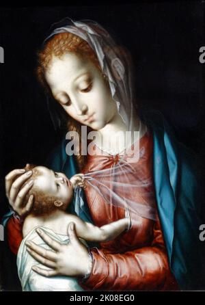 La Vergine col Bambino, c1565-70, di Luis de Morales (1509 - 9 maggio 1586) è stato un pittore spagnolo attivo durante il Rinascimento spagnolo nel 16th ° secolo Foto Stock