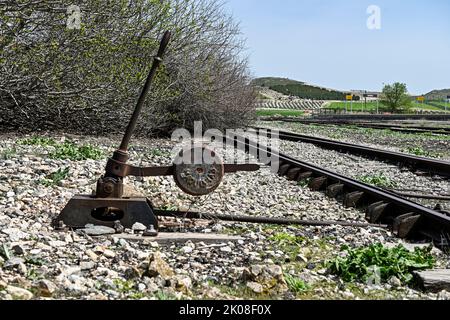 Infrastruttura ferroviaria nelle vicinanze di una stazione. Foto Stock