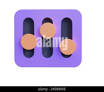 Icona del cursore dell'equalizzatore minimo, simbolo di regolazione del suono musicale, illustrazione del rendering 3D Foto Stock