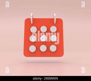 icona del calendario, immagine di rendering 3d minima su sfondo rosa chiaro. Foto Stock