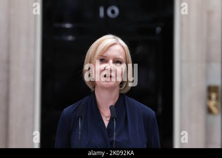 06/09/2022. Londra, Regno Unito. Il primo Ministro Liz Truss arriva a Downing Street. 10 Downing Street. Primo ministro neoeletto, Foto Stock